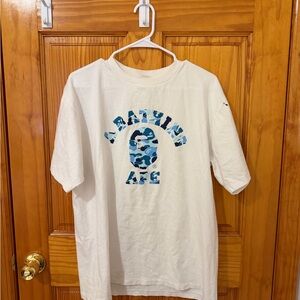 Bape White Tee with Blue Camo Logo